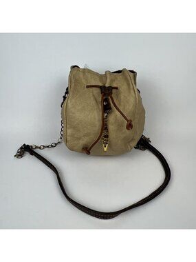 Canoe Two-Tone Leather Drawstring Shoulder Bag – Brass Hardware & Charm